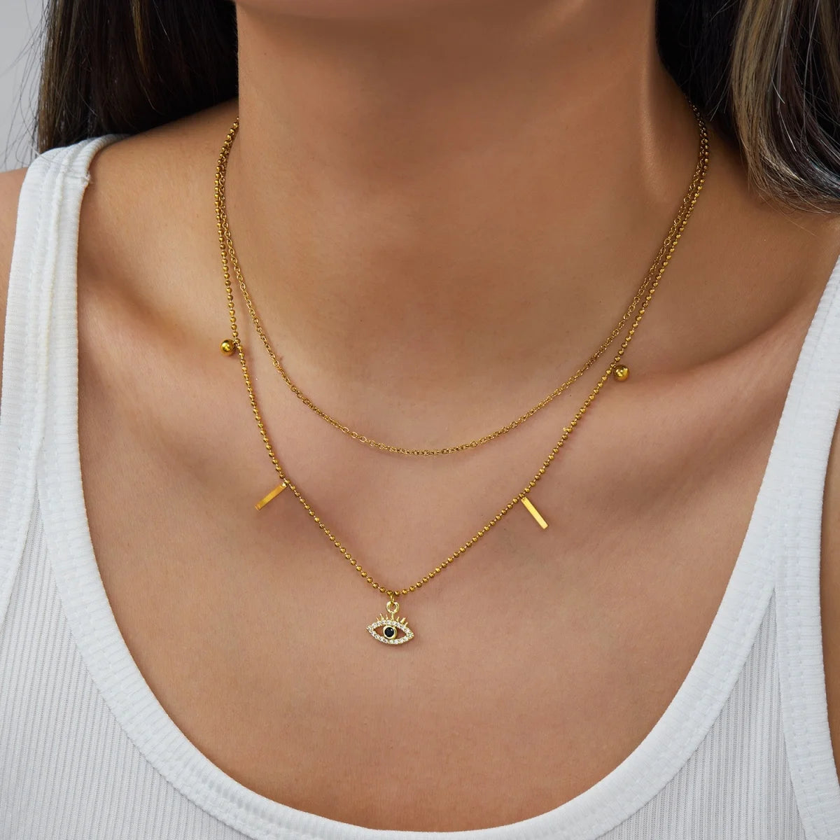 Glücksbringer Doppelschichtige Zirkon Böser Blick Halsketten für Damen und Herren Türkisches Auge Anhänger Halskette Party Schmuck Geschenk