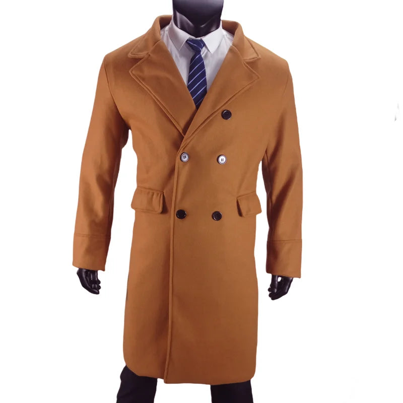 Herren langer Zweireiher mantel mit Futter warme Mäntel Woll mischung Revers Casual Fashion Herren bekleidung EU-Größe angepasst