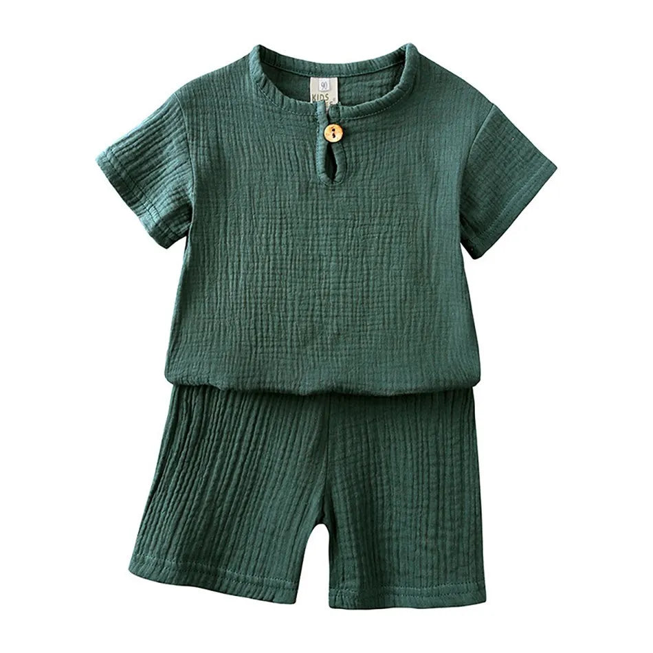 2-8 Jahre Kinder Freizeit anzug Baby Musselin T-Shirt und Shorts Mädchen blau grün weiß Tops und Hosen Sommer 2 Stück Kleidungs set