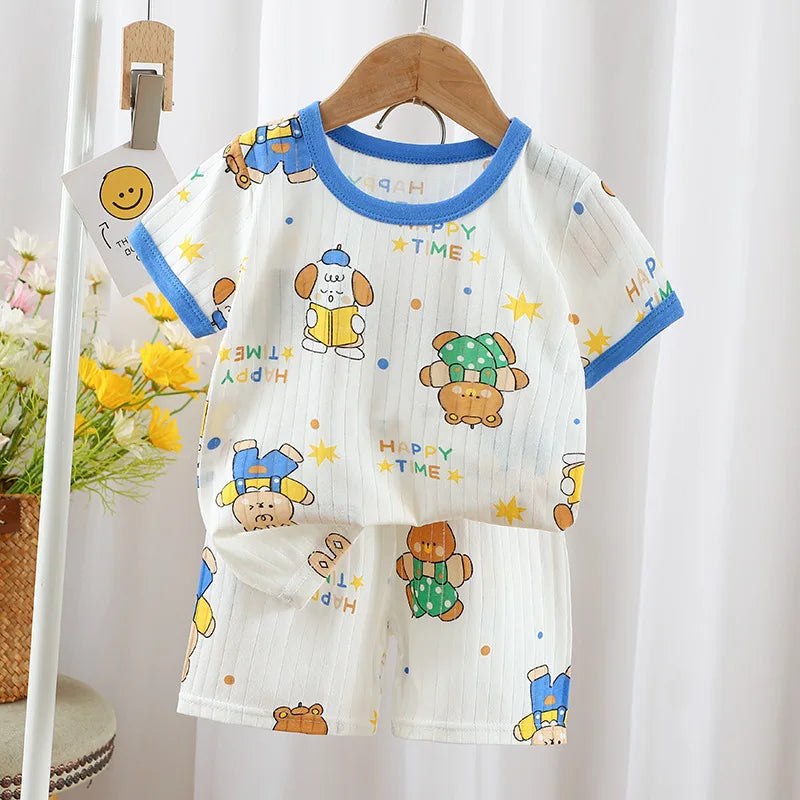 Kinder kleidung Sommer Kurzarm Home Nachtwäsche Kinder setzt Kinder Kleidung Junge Mädchen T-Shirt Shorts Baumwolle Anzug Baby