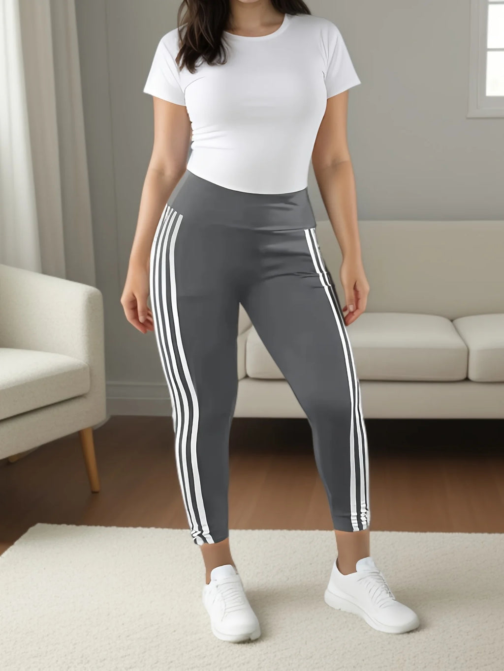 Frauen 1XL-5XL Plus Größe Mode Gestreiften Leggings Hosen Damen Beiläufige Dünne Sport Hosen Laufhose