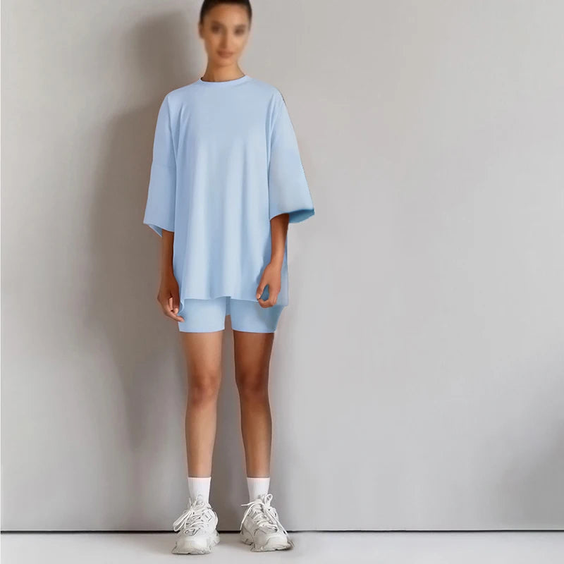 Neuheit Kleine Kinder Baby Mädchen Kleidung 2 Stück Trainingsanzug Set Übergroßen Kurzarm Baumwolle T-shirt + Leggins Shorts Sport Anzug