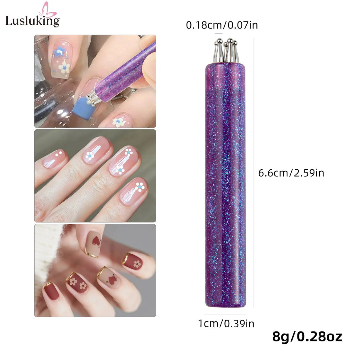 DIY Nail Art 5-Blütenblatt-Punktierwerkzeug, Blumenkreator, 1,8 mm feine Spitze, Strass-Pickers, Glitzergriff, Maniküre, Nagelwerkzeuge, Pinsel