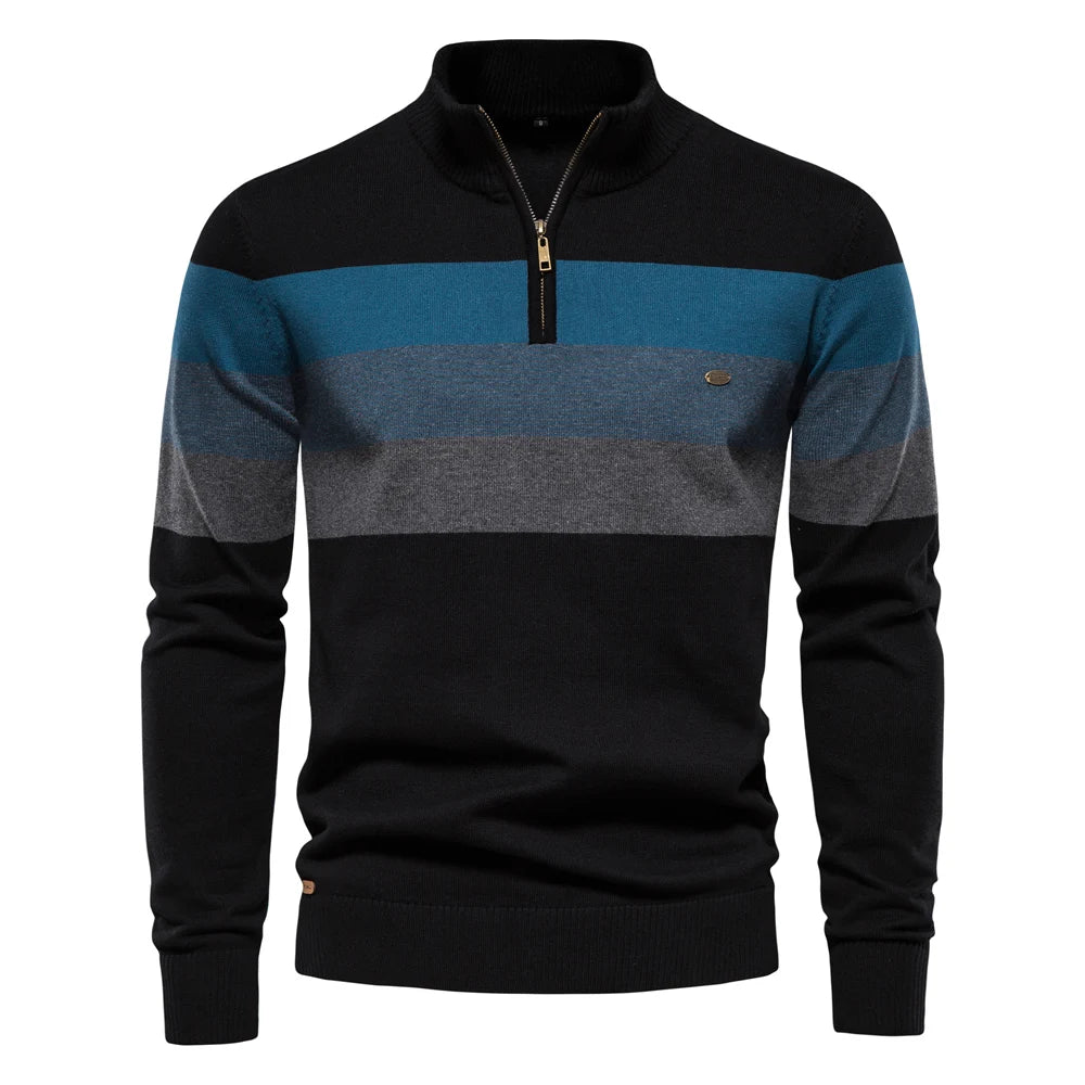 AIOPESON Herren Patchwork Pullover Pullover Baumwolle Casual Zipper Mock Neck Pullover für Männer Neue Winter Mode Warme Pullover für Männer