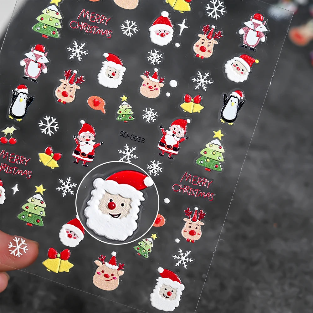 1 stücke 3D Weihnachten Santa Claus Schneeflocke Nagel Aufkleber Winter Weihnachten Nette Cartoon Schneemann Bär Elch Nagel Aufkleber Weihnachten Nagel decora
