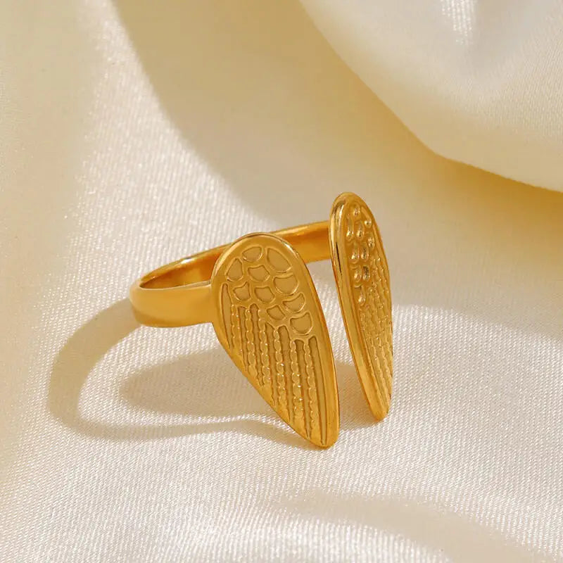 Minimalistische Textur Edelstahl Flügel Ringe für Frauen Gold Farbe Öffnung Paar Ring ästhetische Hochzeit Weihnachten Schmuck