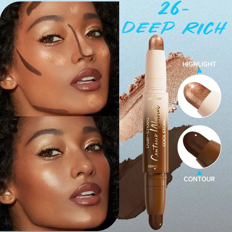 Dual-Ended Bronzer Contour Stick 2 in 1 Smooth Cream Nose Shadow Concealer Pen V Face Brighten Highlight Face Shaping Makeup