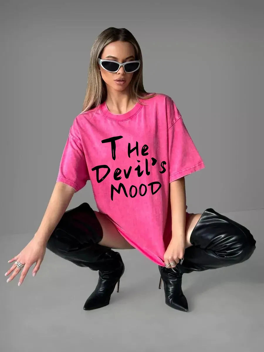 Rosa Brief Design Gewaschen T Shirt Frauen Vintage Baumwolle T-shirts Streetwear Weiche Mineral Tees Mädchen Lose Weibliche T Tops Y2k
