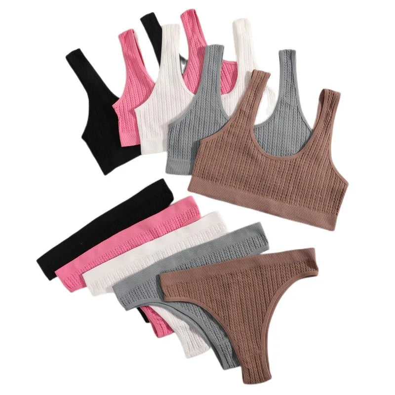 Frauen Nahtlose Bh Set Rippen Tangas G-String Hohe Taille Unterwäsche Weibliche Nonwire Büstenhalter Bequeme Sport-Bh Sexy Dessous Set