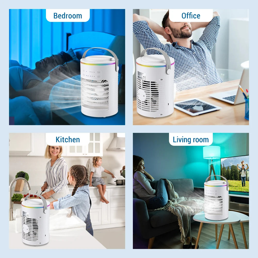 Tragbarer 3-Gang-Klimaanlagen-Ventilator mit USB-Anschluss, 7 Farblichtern, Luftkühler, Wasserkühlung, für Zuhause und Büro