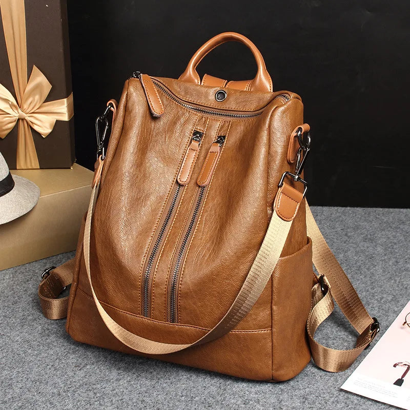 Schlichter, Stilvoller, Vielseitiger, Hochwertiger und Eleganter Großraum-Rucksack, der als Einzel- oder Doppelschultertasche getragen werden kann
