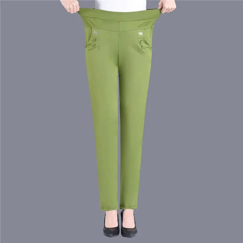 Casual Frauen Dünne Candy Farben Stretch Klassische Hosen Gerade Hosen Mutter Hohe Taille Pantalones Schlanke Knöchel-Länge Hosen