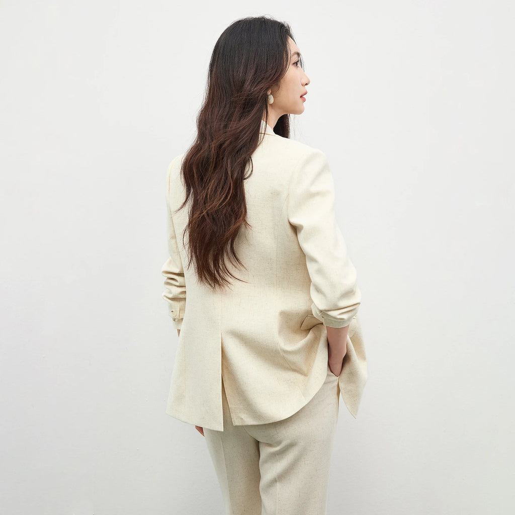 SENTUBILA Leinenmischung Damen-Blazer-Anzug-Set mit Reverskragen und Schlaghose 2026 Büro-Outfits Damenkleidung 161ZA4991