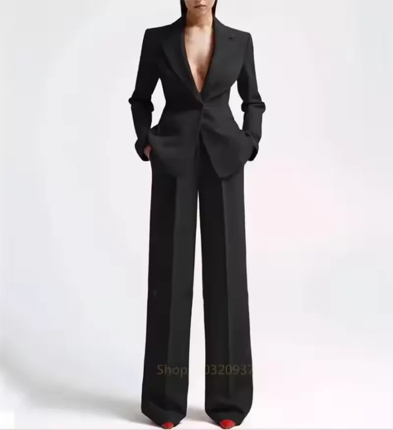 Damenanzug, 2-teilig, weiß, Doppelknopf, mit Revers, einfarbig, für Hochzeit, Bankett, Party, Business, Arbeit, Büro, Set aus Blazer und Hose