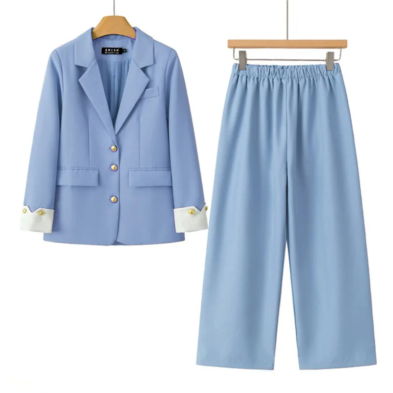 Koreanische Mode 2-Teiliges Set Blazer mit Umlegekragen Langarm Slim Fit Hosen Damenanzüge Büro-Damenkleidung Hosensets für Frauen