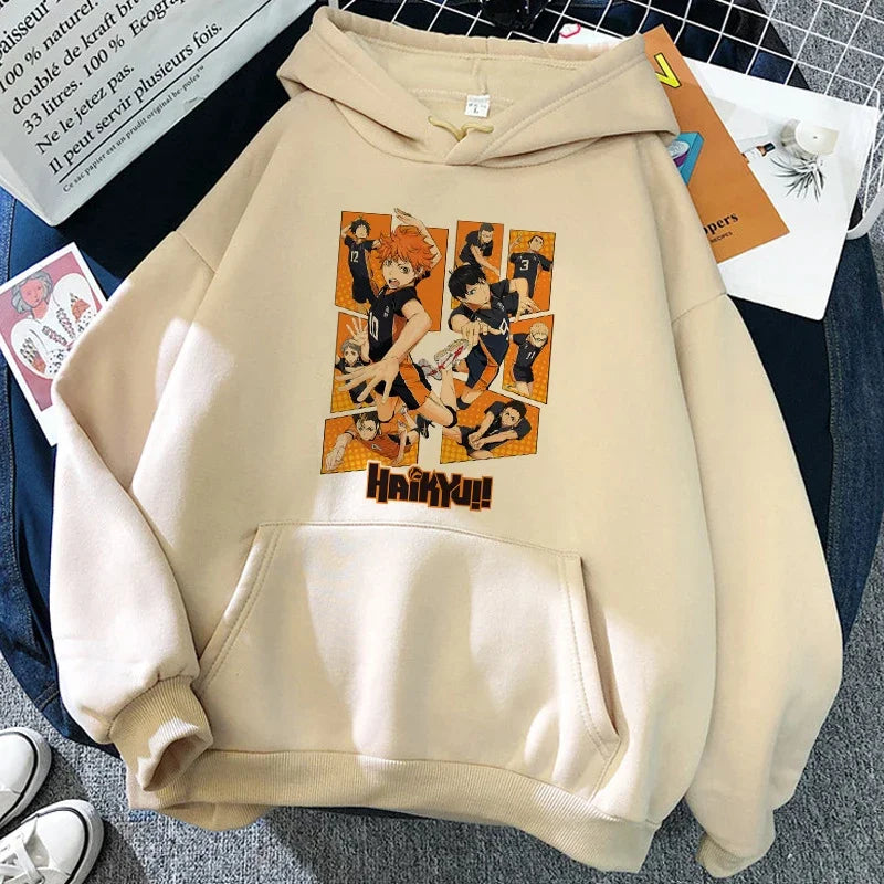 90er Jahre japanische Anime Haikyuu Hoodies Frauen lustige Karasuno Fly High Grafik Streetwear Winter warme Mode männliche Sweatshirts Unisex