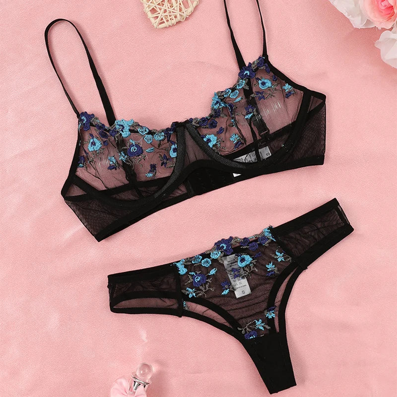 Transparente Stickerei Neue Heilan Spitze Sexy Dessous Frauen Unterwäsche Fee Kurze Set Zarte Bh Kit Push-Up Erotische Breves Sets
