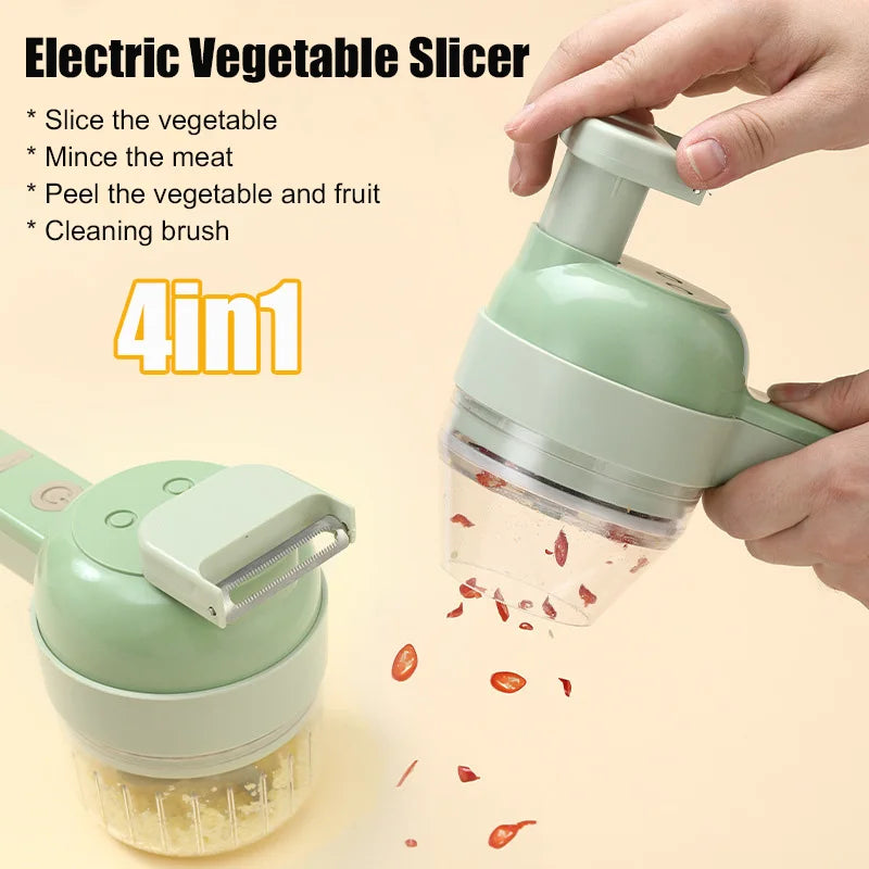 4in1 Elektrische Gemüse Cutter Hause Handheld Drahtlose Elektrische Knoblauch Stampfer Lebensmittel Chopper Fleischwolf Obst Schäler Lebensmittel Slicer