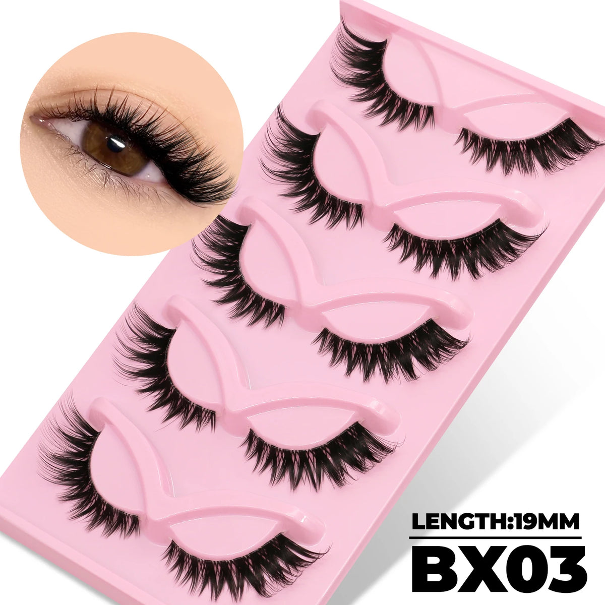 GROINNEYA Katzenaugen-Wimpern, 5 Paar, natürliche künstliche Wimpern, klare Band-Wimpern, natürliches, langes, geflügeltes Ende, längliche Wimpern, Make-up