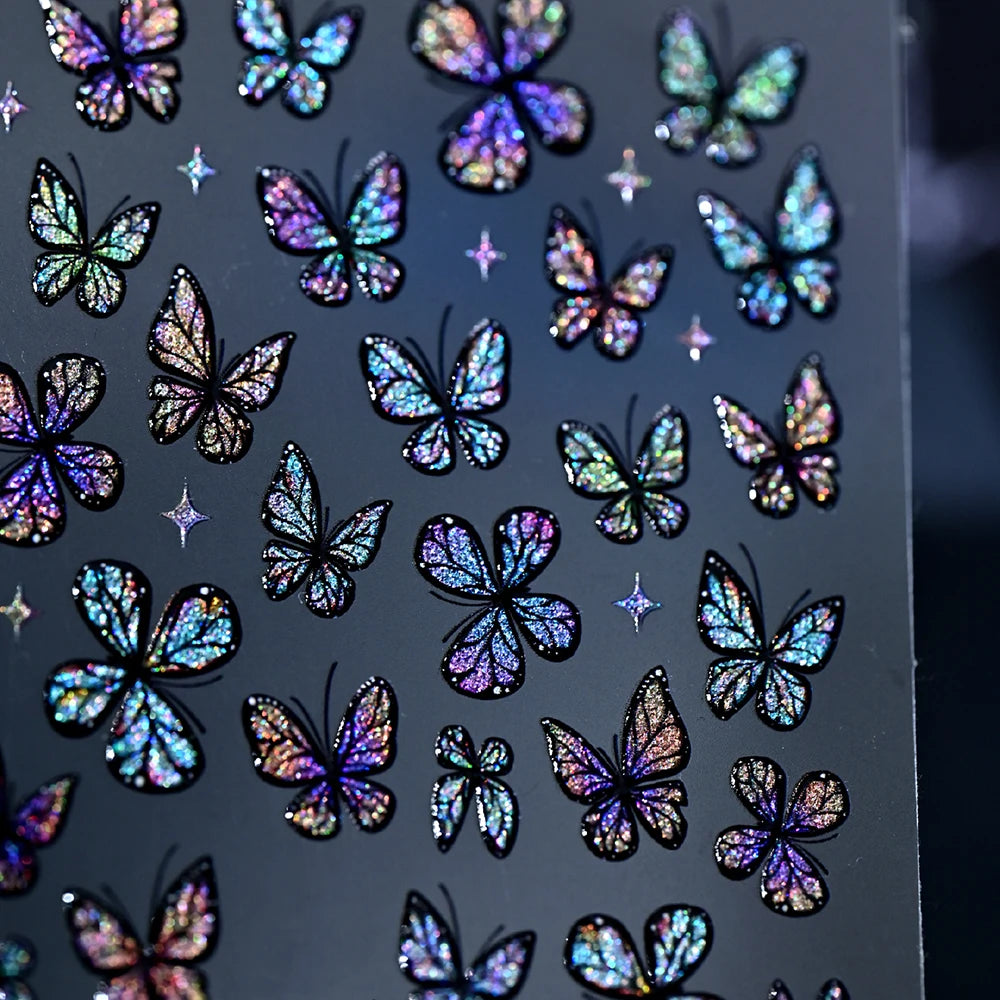 1 Stück Schillernder Schmetterling Nagelkunst-Aufkleber 5D Katzenauge Glitzer Bunter Schmetterling Sternenlicht Nagelaufkleber Selbstklebende Nageldekoration
