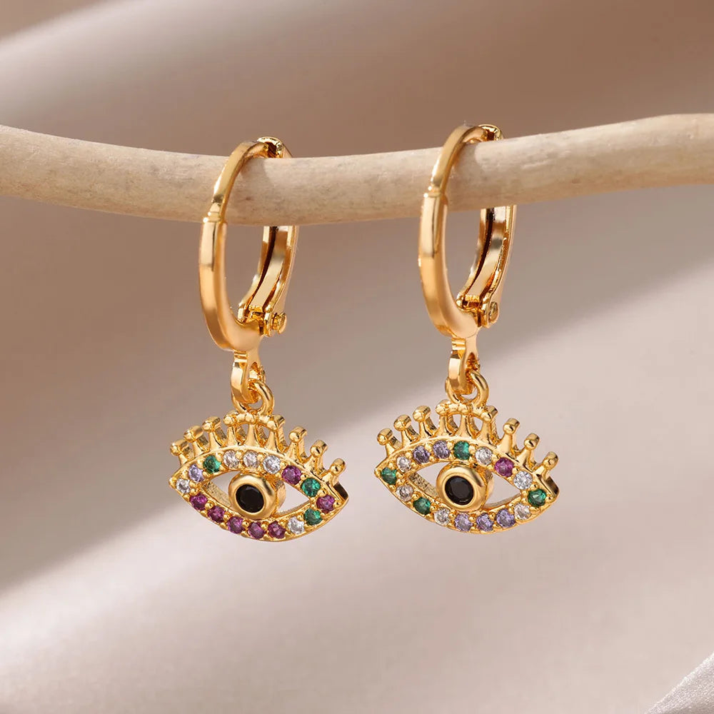 Luxus Zirkon Evil Eye Hoop Ohrringe Für Frauen Edelstahl Türkische Teufel Auge Eardrop Ohrring Ästhetischen Schmuck Geschenk aretes