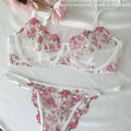 Französisches Blumen-BH-Set für Damen |   Süßes sexy transparentes Mesh-Spitze-Set, transparentes Unterwäsche-Set |   Praktisches und feminines MOYISU Sexy Höschen-Set