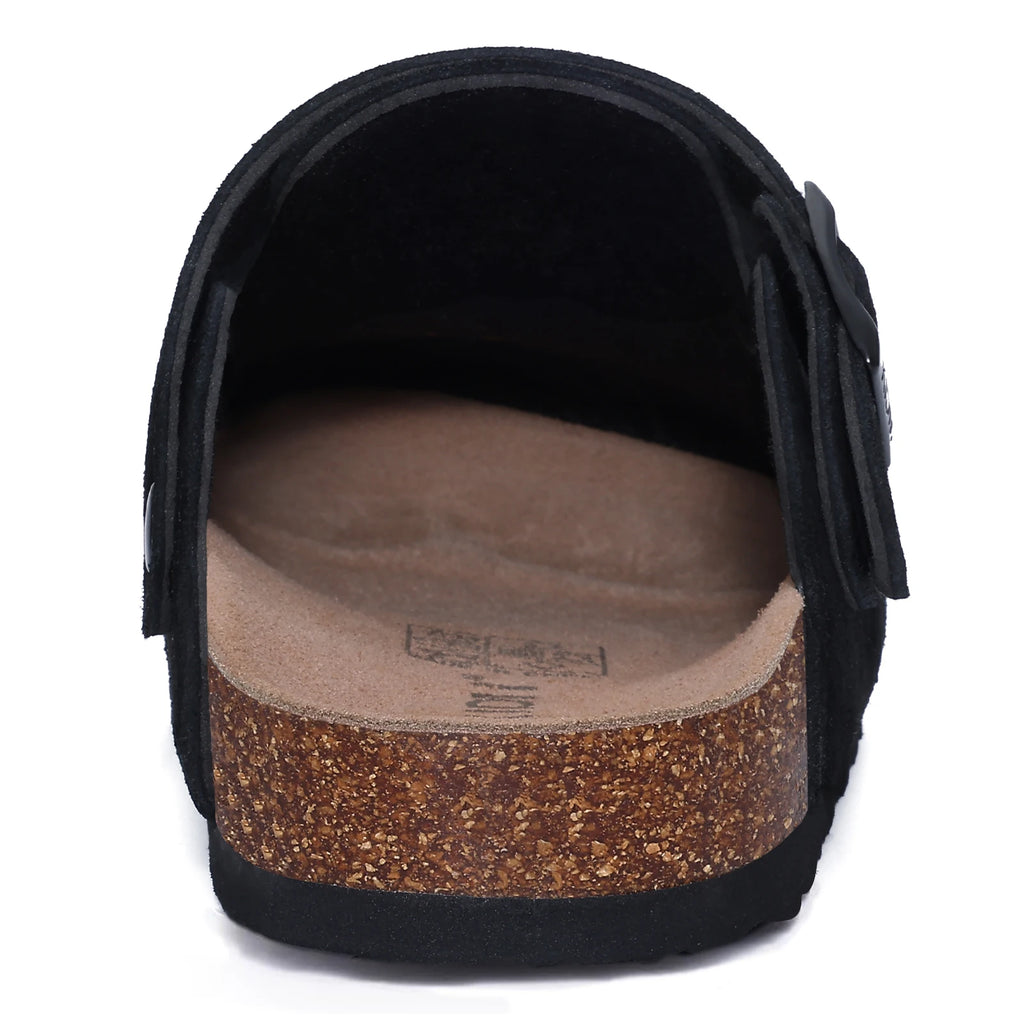 Litfun Neue modische Damen-Clogs mit verstellbarem Riemen, Korkfußbett, Leder-Pantoletten mit Fußgewölbeunterstützung, Unisex-Kartoffelschuhe für den Außenbereich