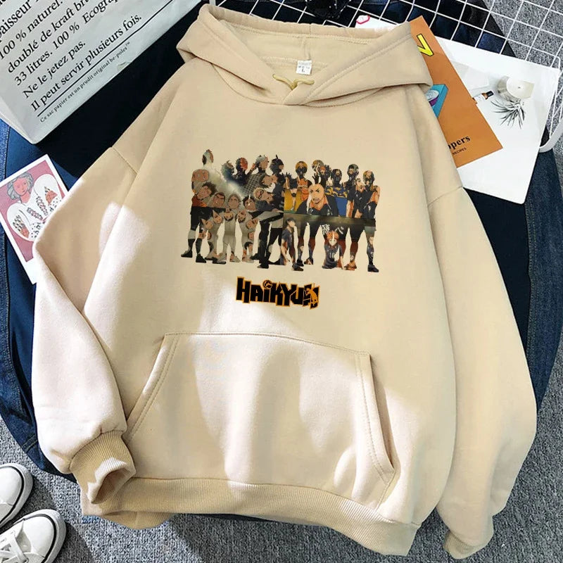 90er Jahre japanische Anime Haikyuu Hoodies Frauen lustige Karasuno Fly High Grafik Streetwear Winter warme Mode männliche Sweatshirts Unisex