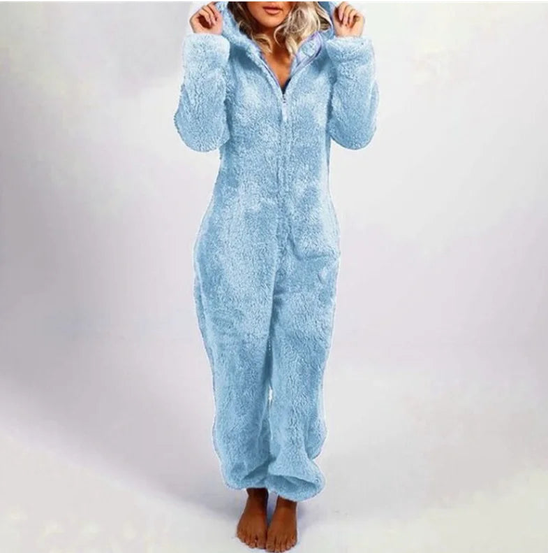 Einteiliger Overall mit Kapuze in Übergröße für Damen, eleganter Overall, volle Länge, verdickt, Herbst, Winter, neu, 2025