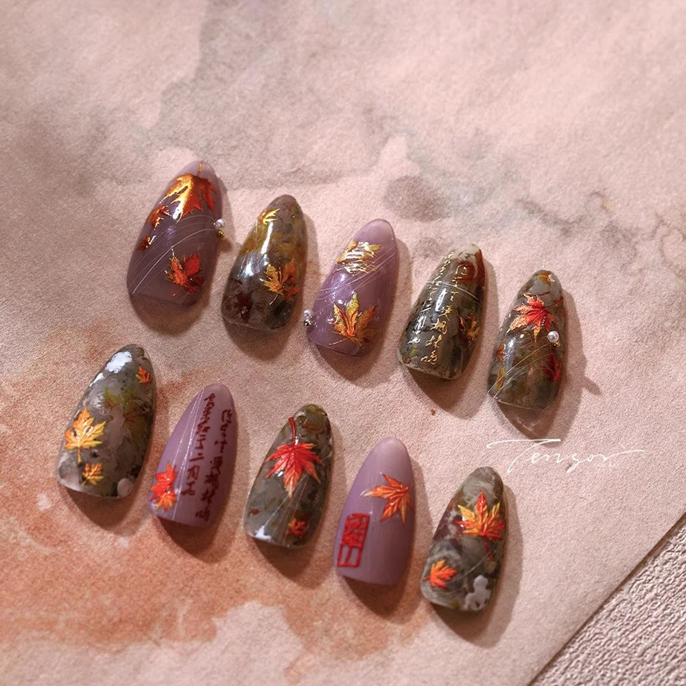 ﻿ Neue 5D Jelly Relief Herbst Ahornblätter Nagelaufkleber Bronzing Ahornblatt Kürbis Ginkgo Muster Nagelaufkleber Charms Y2K Deco ﻿ ﻿