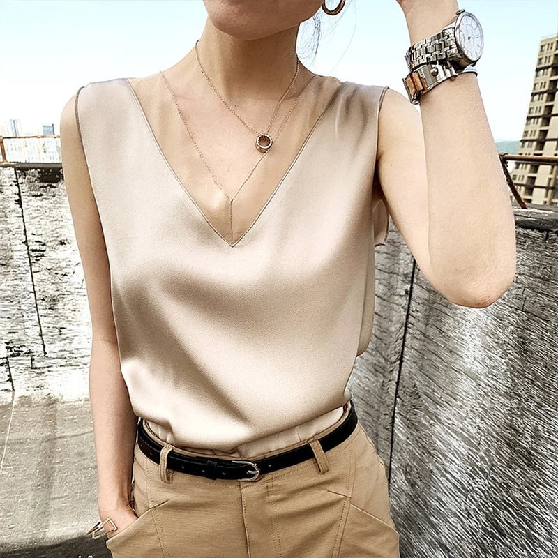 modische Sommer-elegante Tunika für Damen, Hemden und Blusen, Schwarz, Vintage-Büro, Kunstsatin, Seide, Basic-Chiffon-Tops für Damen
