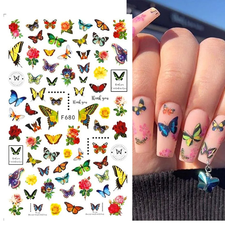 1PCS Schwarz Weiß Schmetterling Laser Nagel Aufkleber Y2K Nail art Dekoration Abstrakte Linien Bronzing Blumen Aufkleber Für Nägel
