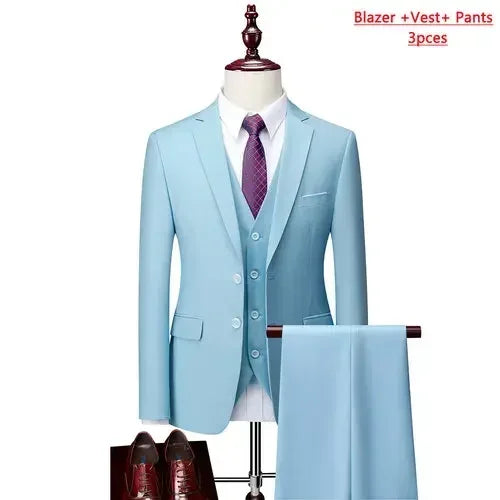 14 Farben M-6XL ( Jacke + Weste + Hose) High-End-Marke formale Business Herren Anzug dreiteiligen Bräutigam Brautkleid einfarbigen Anzug