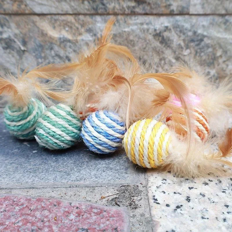 Haustier-Katzenspielzeug, Sisal-Federball, Katzen-Kratzball-Spielzeug, Heimtierbedarf, zufällige Farbe, Nadel, Preppe