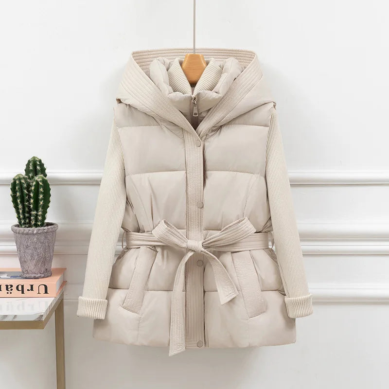 Gesteppte Pufferweste für Damen, verdickt, warm, Winter-Kapuzenmantel, einfarbig, ärmellos, gepolstert, Oberbekleidung, abgeschnittener Mantel mit Knopf und Reißverschluss