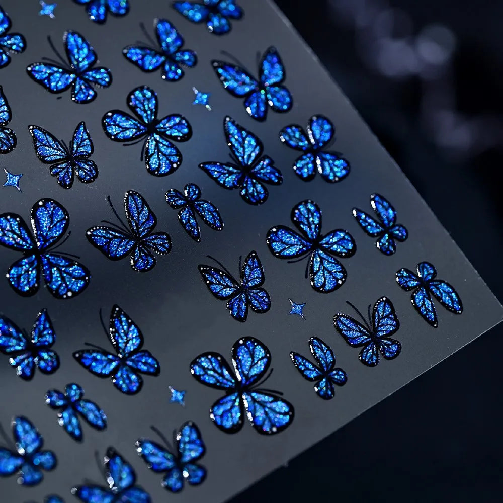5D Glänzende Schillernde Glitzer-Schmetterling Nagelaufkleber Holographische Katzenauge-Schmetterlinge Nagelsticker Selbstklebende Nageldekoration*1Stk