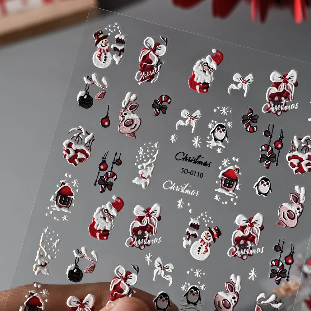 1 Blatt 5D Holly Beeren Weihnachten Nagel Declas Niedliche Tupfen Weihnachtsbäume Nagelaufkleber Lebkuchenmann Schneeflocke Maniküre