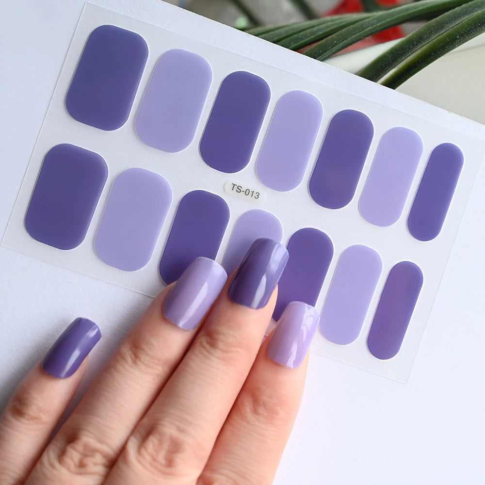 14 Tipps Full Wrap Nagellack Aufkleber Selbstklebende einfarbige Gel-Nagelstreifen Kunst Aufkleber Nicht halbgehärtete DIY Nageldekorationen