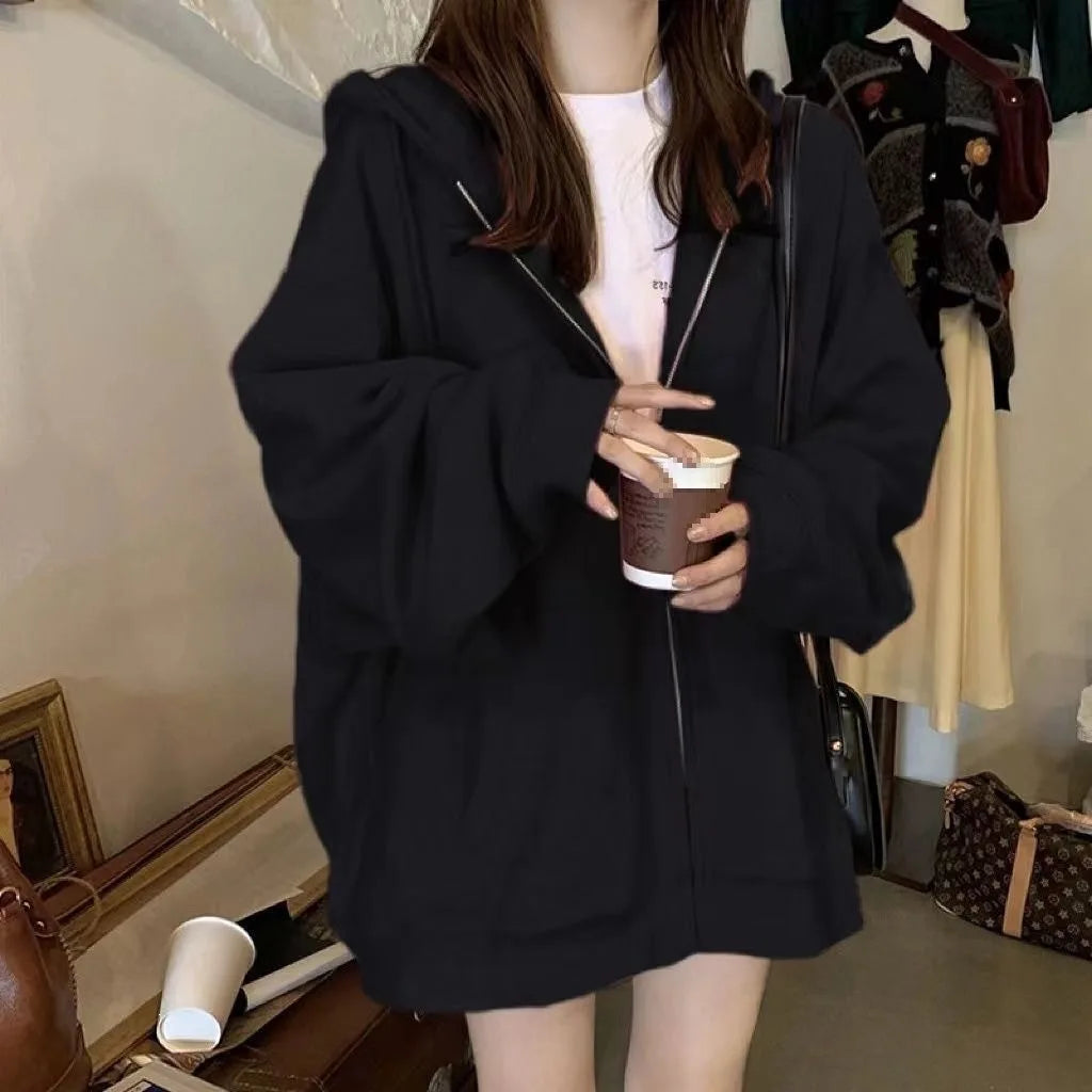 Schicker lockerer Damen-Hoodie – Frühling/Herbst, neuer Stil, lässiger Look, Fleece-Innenfutter, modische Freizeit-Oberbekleidung