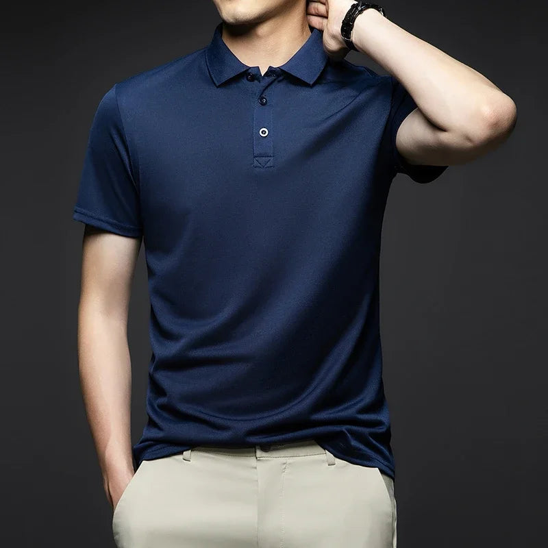 Modisches, solides Kurzarm-Poloshirt für Herren, Sommer, atmungsaktiv, bequem