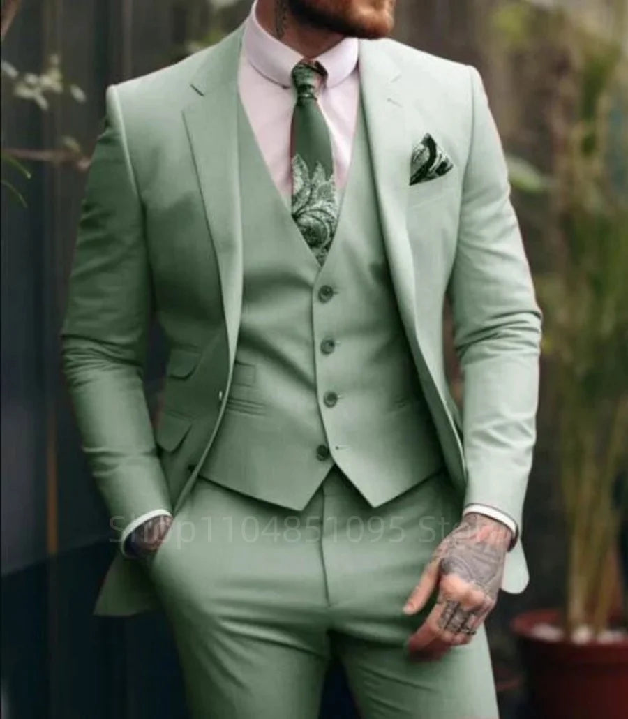 Neueste 3-teilige Sets Formal Slim Fit Herrenanzug Eleganter Bräutigam Smoking Hochzeit Business Party Anzüge Kerbe Revers Blazer MaleBlazer