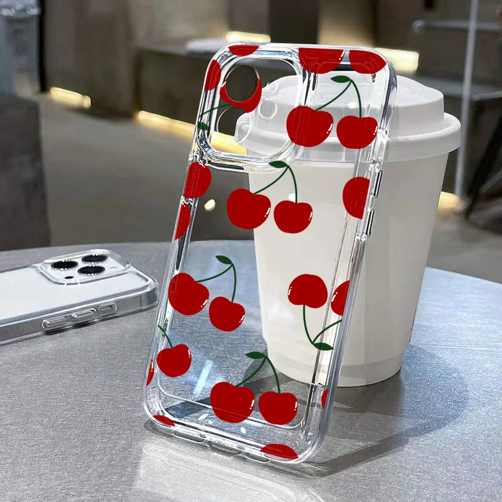 Transparente kirschbemalte Handyhülle für iPhone 13 11 16 Pro Max 16E 15 14 12 16promax 15promax 14promax Silikon Funda Cover
