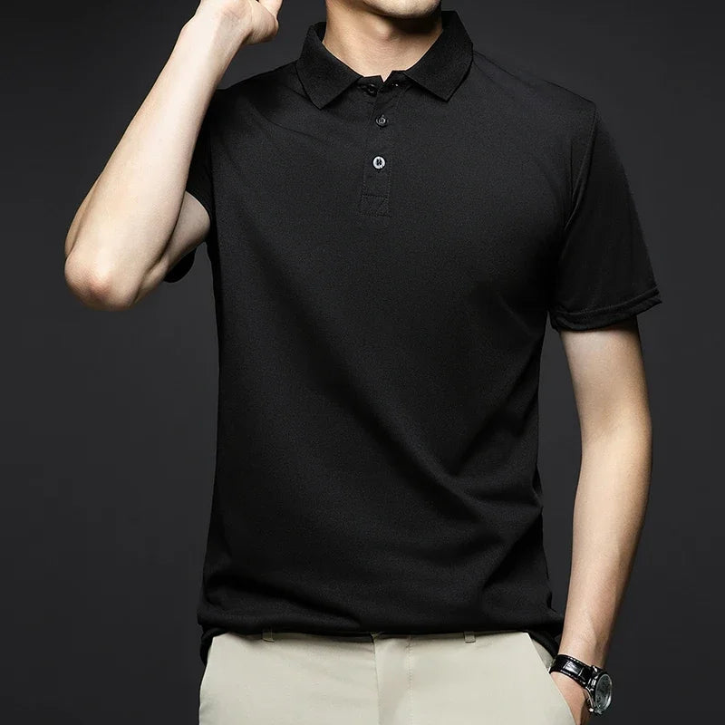 Modisches, solides Kurzarm-Poloshirt für Herren, Sommer, atmungsaktiv, bequem