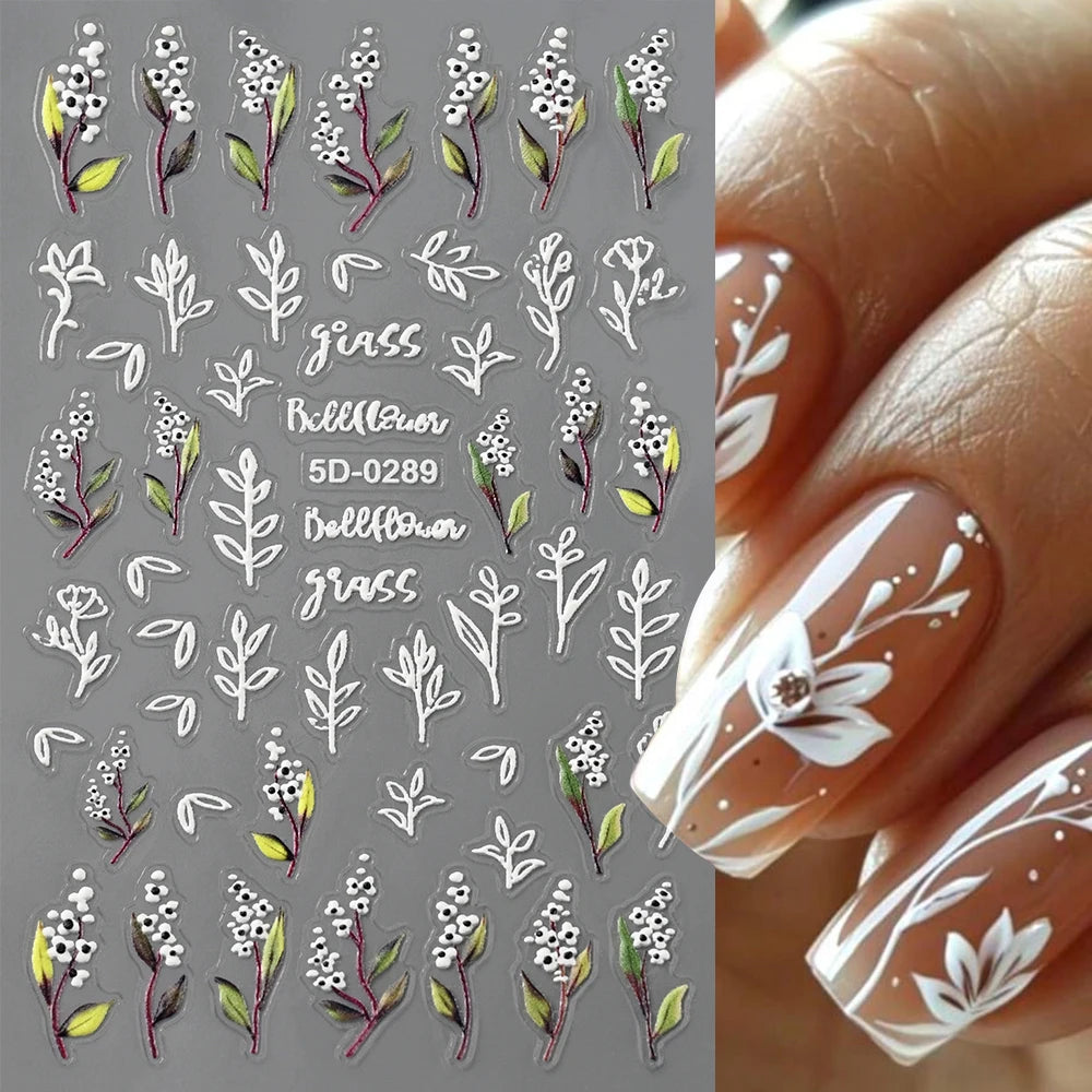 1 Stück 5D geprägte Lavendelblume Nagelaufkleber Frühling Blumenblätter selbstklebende Schieber Rose Schmetterling Aufkleber Maniküre Dekoration