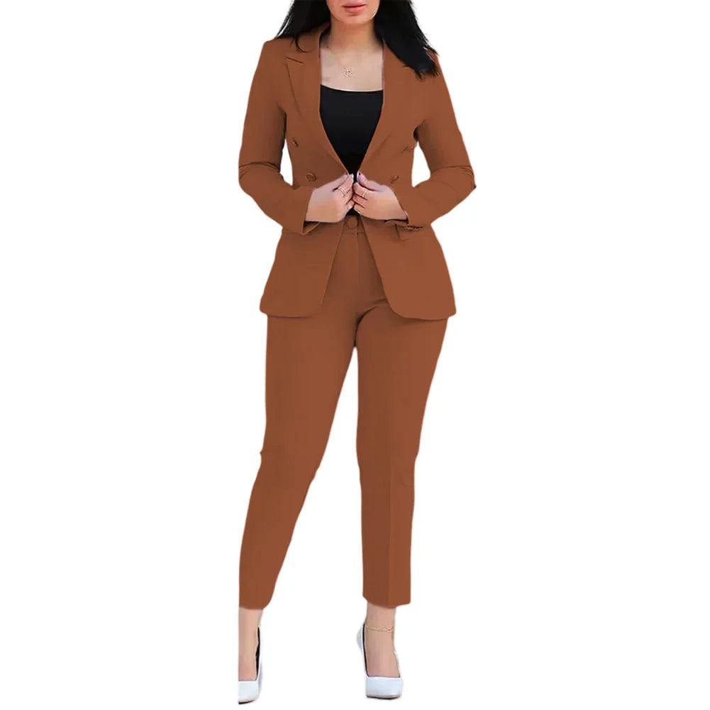 2-teiliges Set für Damen, Freizeitanzug, neuer Zustand, Polyesterstoff, normale Länge, einfarbig, modischer Business-Look