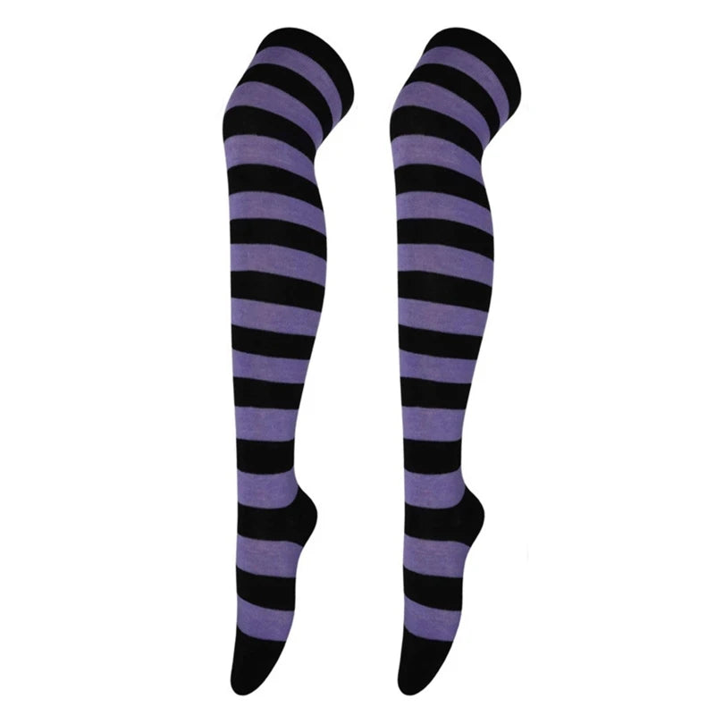 Frauen Gestreiften Druck Über Knie Lange Socken Oberschenkel Hohe Strümpfe für Weihnachten Halloween Anime Cosplay Kostüm Zubehör M6CD