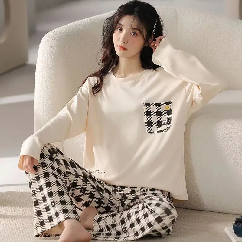 Damen-Pyjama im neuen Frühlings- und Herbststil, künstlerischer Langarm-Pullover in Übergröße, Cartoon-, Herbst- und Winter-dünne Homewear