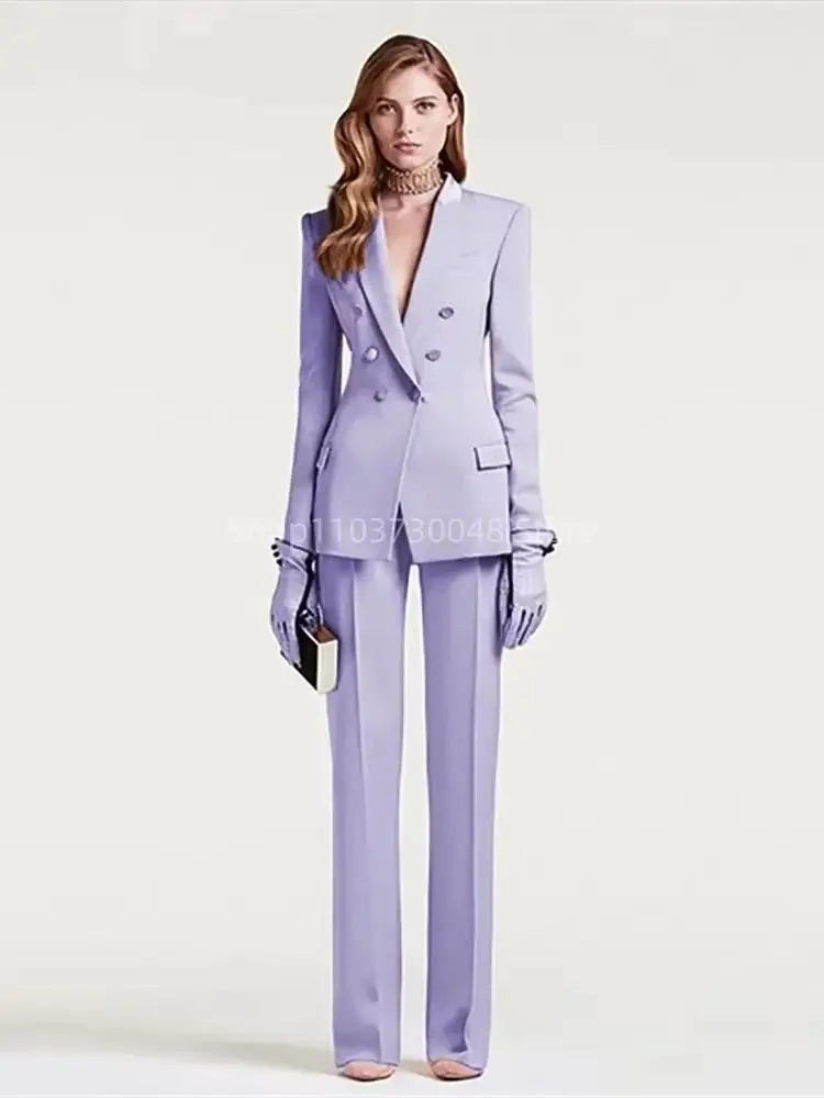 Elegantes, zweireihiges Blazer- und Hosen-Set für Damen, hochwertiger zweiteiliger Hosenanzug, Büro-Outfit, modische, passende Sets