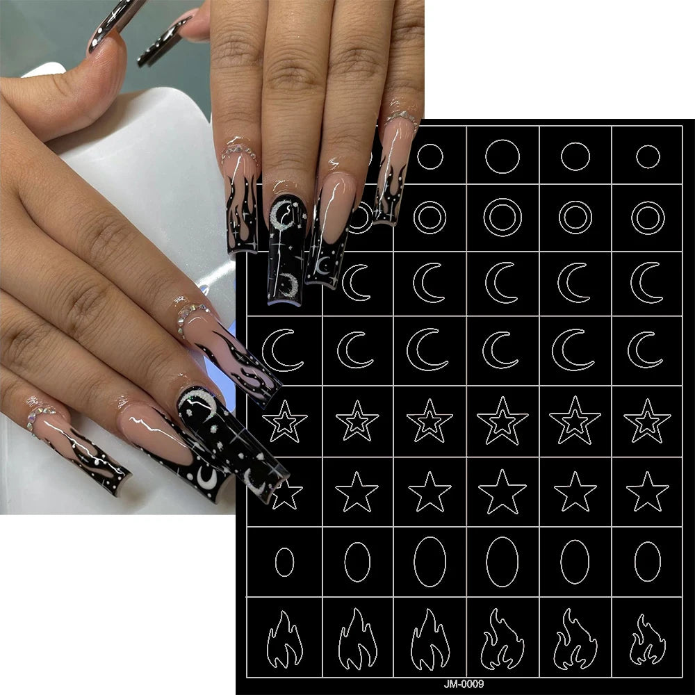 24 Muster Airbrush-Schablonen, Nagelkunst-Aufkleber, hohler Schmetterling/Blume/Schleife/Französische Liniendruckschablonen, Nagelaufkleber, DIY-Werkzeuge
