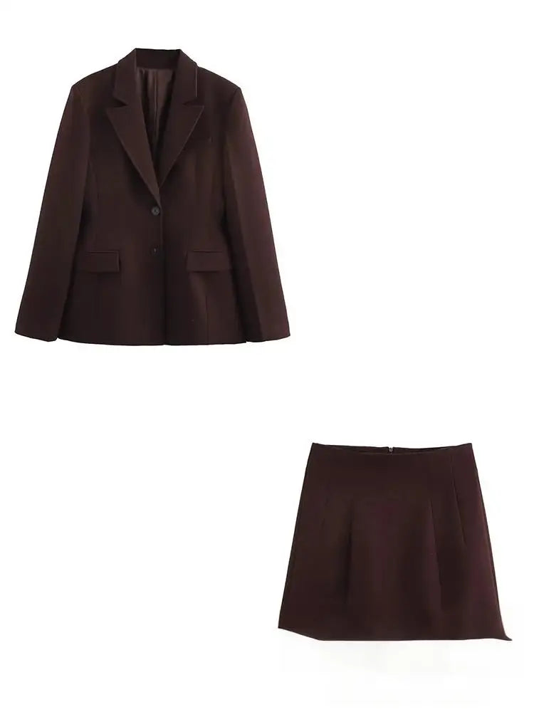 KONDALA Chic Casual Solide Frauen Anzug Taschen Taste Blazer Gerade Lose Hosen Zipper Rock Neue Mode 2025, Herbst Winter Sets